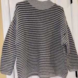 Haven Well Within by Talbots Striped Gray Women's Mockneck Sweater